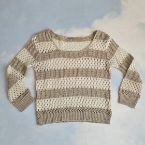 Y2k Charlotte Russe Tan and Cream Knit Sweater Stripe Sweater Open Hole Sweater